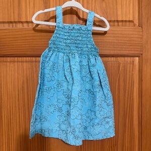 Vtg Park Bench Kids Smocked Blue Floral Sundress 2t